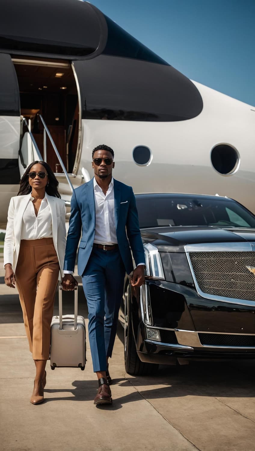 Executive car transfer beside a private jet